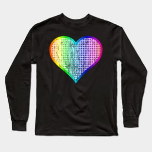 Distressed Rainbow Gingham Heart Long Sleeve T-Shirt